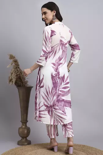 Women blue printed rayon kurta pant set