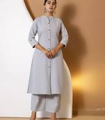 Women grey plain katha kurta set