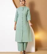 Women green plain katha kurta set