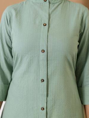 Women green plain katha kurta set 5