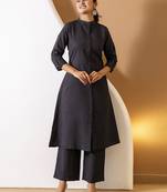 Women black plain katha kurta set