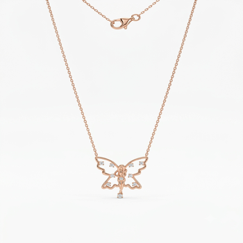 925 Sterling Silver Rose Gold Plated Fairy Butterfly Pendant Necklace Set  with Cubic Zircon Accents 1
