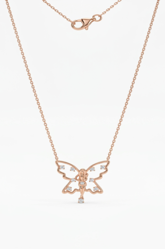 925 Sterling Silver Rose Gold Plated Fairy Butterfly Pendant Necklace Set  with Cubic Zircon Accents