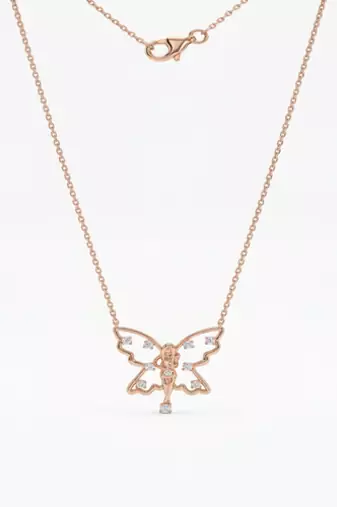 925 Sterling Silver Rose Gold Plated Fairy Butterfly Pendant Necklace Set  with Cubic Zircon Accents