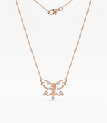 925 Sterling Silver Rose Gold Plated Fairy Butterfly Necklace with Cubic Zirconia Accents