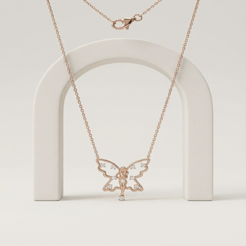 925 Sterling Silver Rose Gold Plated Fairy Butterfly Pendant Necklace Set  with Cubic Zircon Accents 2