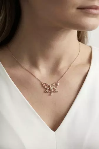 925 Sterling Silver Rose Gold Plated Fairy Butterfly Pendant Necklace Set  with Cubic Zircon Accents