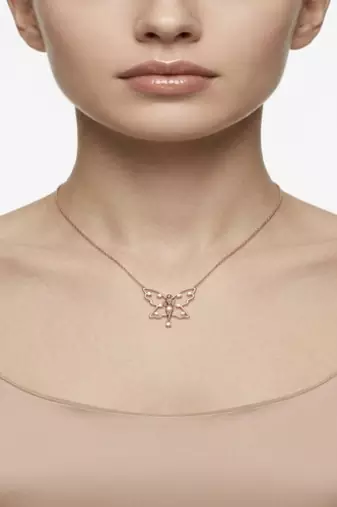 925 Sterling Silver Rose Gold Plated Fairy Butterfly Pendant Necklace Set  with Cubic Zircon Accents