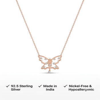 925 Sterling Silver Rose Gold Plated Fairy Butterfly Pendant Necklace Set  with Cubic Zircon Accents 5