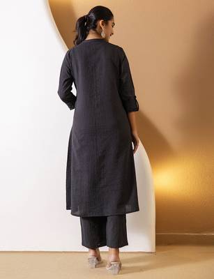 Women black plain katha kurta set 4