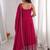 Graceful rani pink Silk blend anarkali gown with embroidered border and matching dupatta