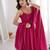 Graceful rani pink Silk blend anarkali gown with embroidered border and matching dupatta