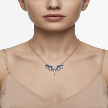 925 Sterling Silver Rose Gold Plated Angel Wings Necklace Pendant Set with Blue Cubic Zircon 4