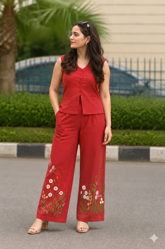 Beautiful rust cord set with embroidredpant