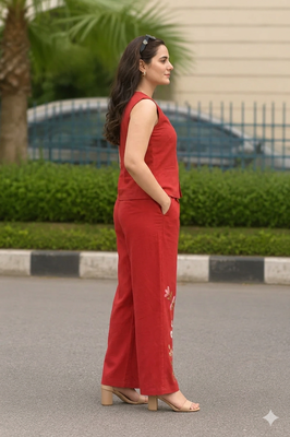 Beautiful rust cord set with embroidredpant 3