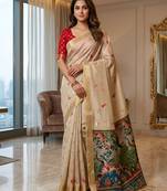 Cream ready to wear kalamkari silk saree
