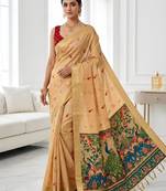 Golden beige ready made kalamkari silk saree