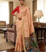 Peach pre pleated kalamkari silk saree