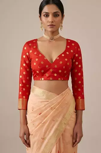 Peach pre pleated kalamkari silk saree