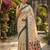 Beige easy drape leaf motif cotton linen  saree