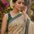 Beige easy drape leaf motif cotton linen  saree