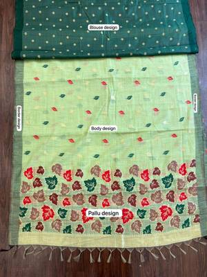 Pistachio green instant wear linen cotton saree 4