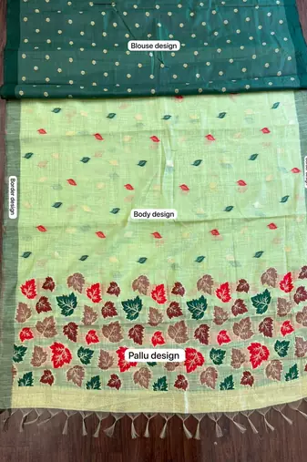Pistachio green instant wear linen cotton saree