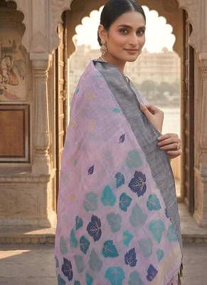 Lavender pink ready pleated cotton linen saree 3