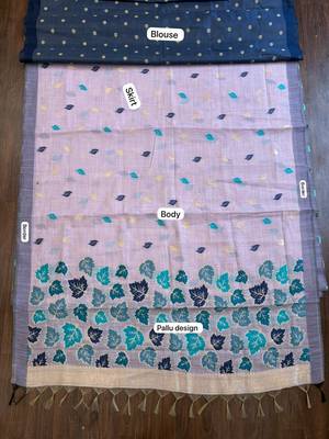 Lavender pink ready pleated cotton linen saree 5
