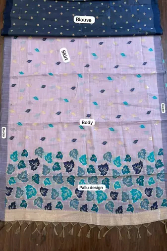 Lavender pink ready pleated cotton linen saree