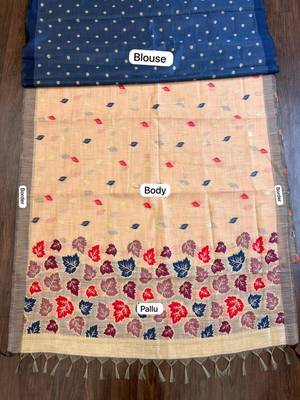 Orange leaf print ready to wear linen cotton saree 4