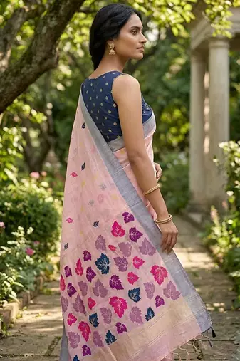 Blush pink readymade linen saree