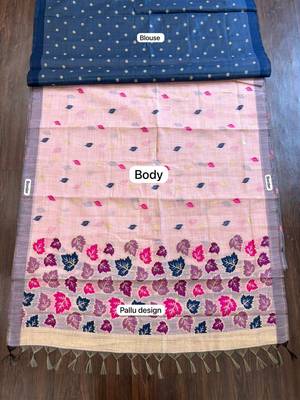 Blush pink readymade linen saree 4