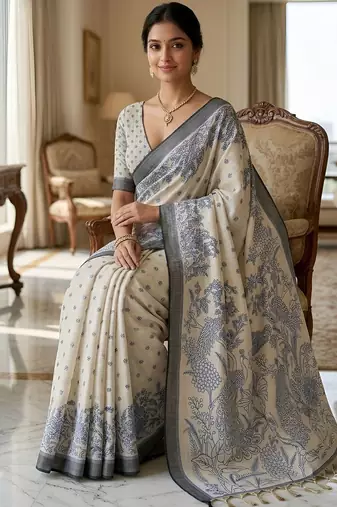 Royal blue ready to wear kalamkari linen saree