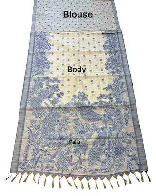 Royal blue ready to wear kalamkari linen saree 5