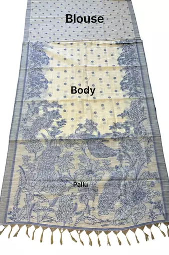 Royal blue ready to wear kalamkari linen saree