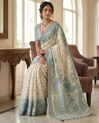 Sage green readymade kalamkari linen saree 3