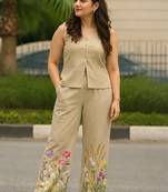 Beautiful beize cord set with embroidredpant