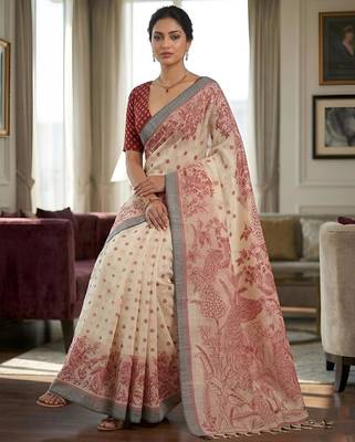 Maroon instant wear kalamkari linen saree 2