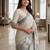 Charcoal grey floral ready to wear linen saree