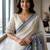 Royal blue readymade floral linen saree