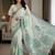 Sage green pre stitched floral linen saree