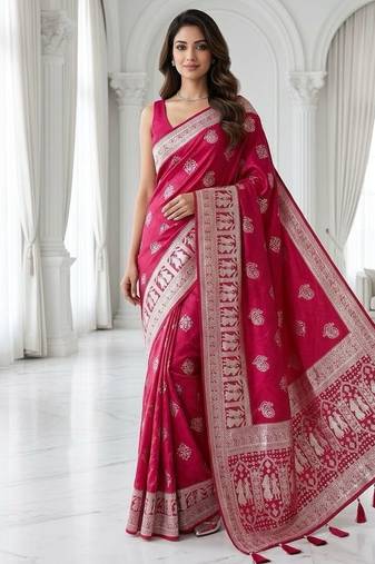 Rani pink easy drape zari saree