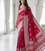 Rani pink easy drape zari saree