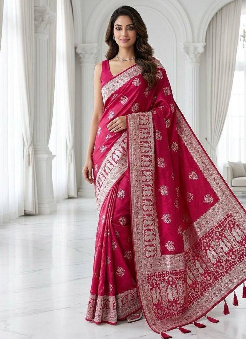 Rani pink easy drape zari saree