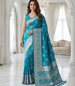 Rama blue ready made zari saree
