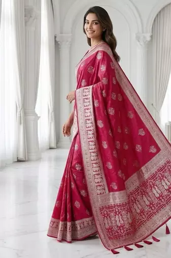 Rani pink easy drape zari saree