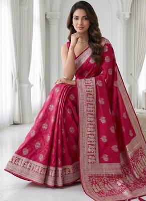 Rani pink easy drape zari saree 3