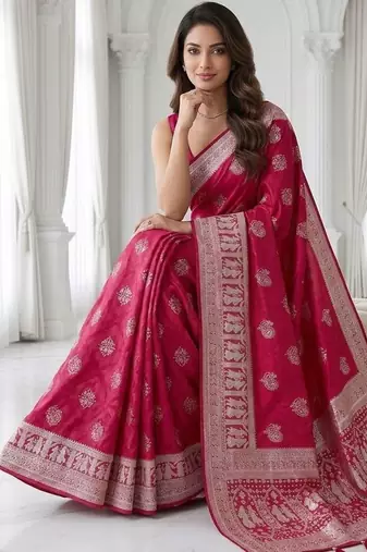 Rani pink easy drape zari saree