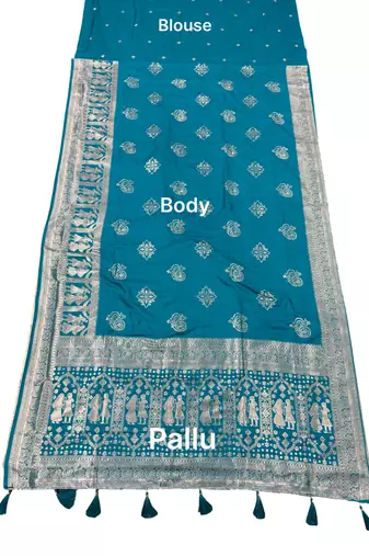 Rama blue ready made zari saree